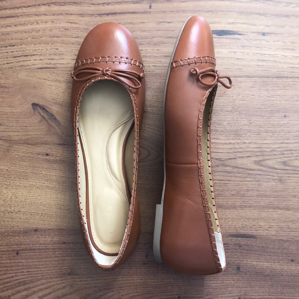 NWT Talbots Blair Stitch Dark Havana Tan Napa leather flats Size 10